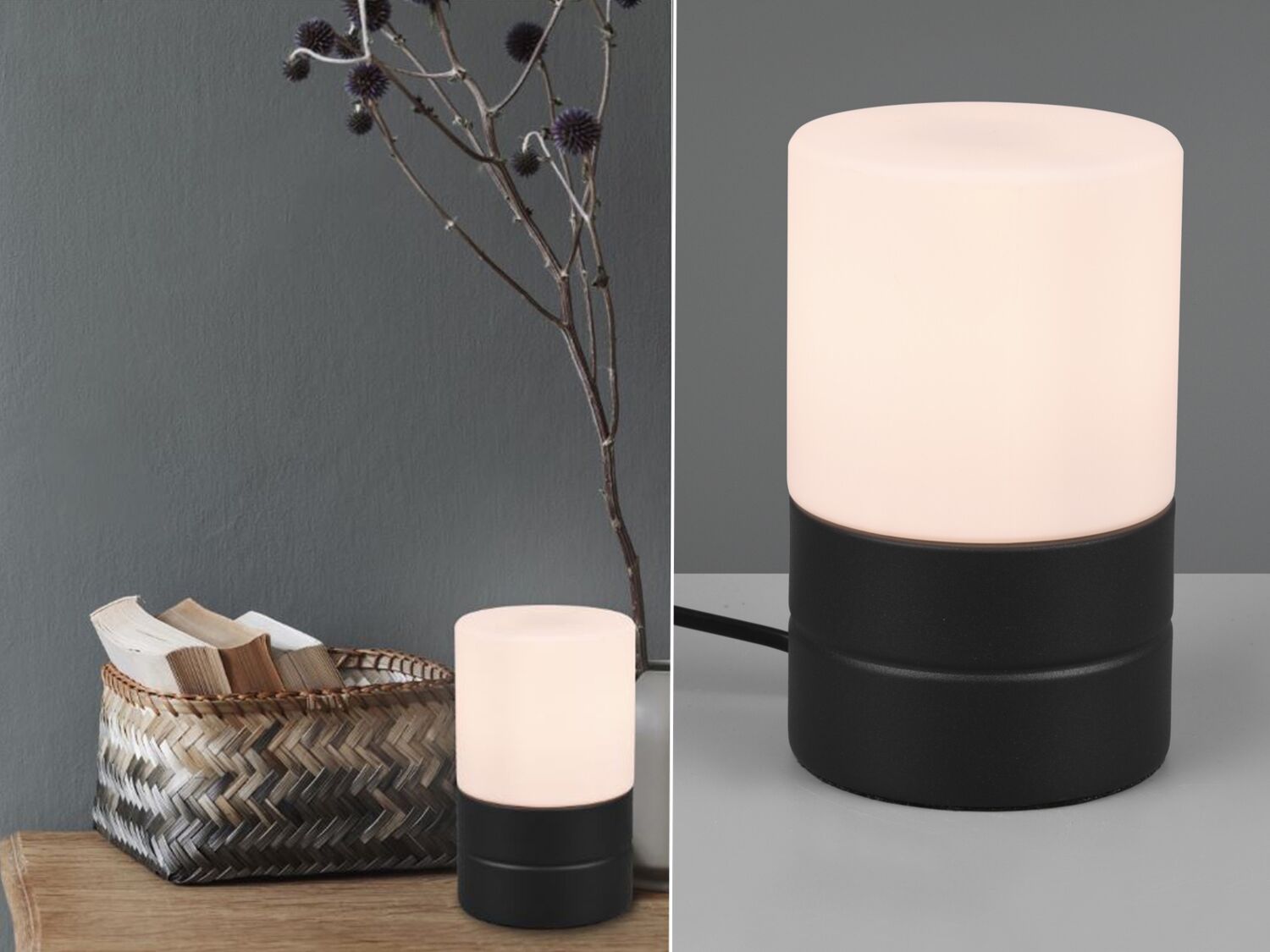 Kleine LED Tischleuchte per touch dimmbar, Schwarz mit Glasschirm, Höhe 15cm Bild 1