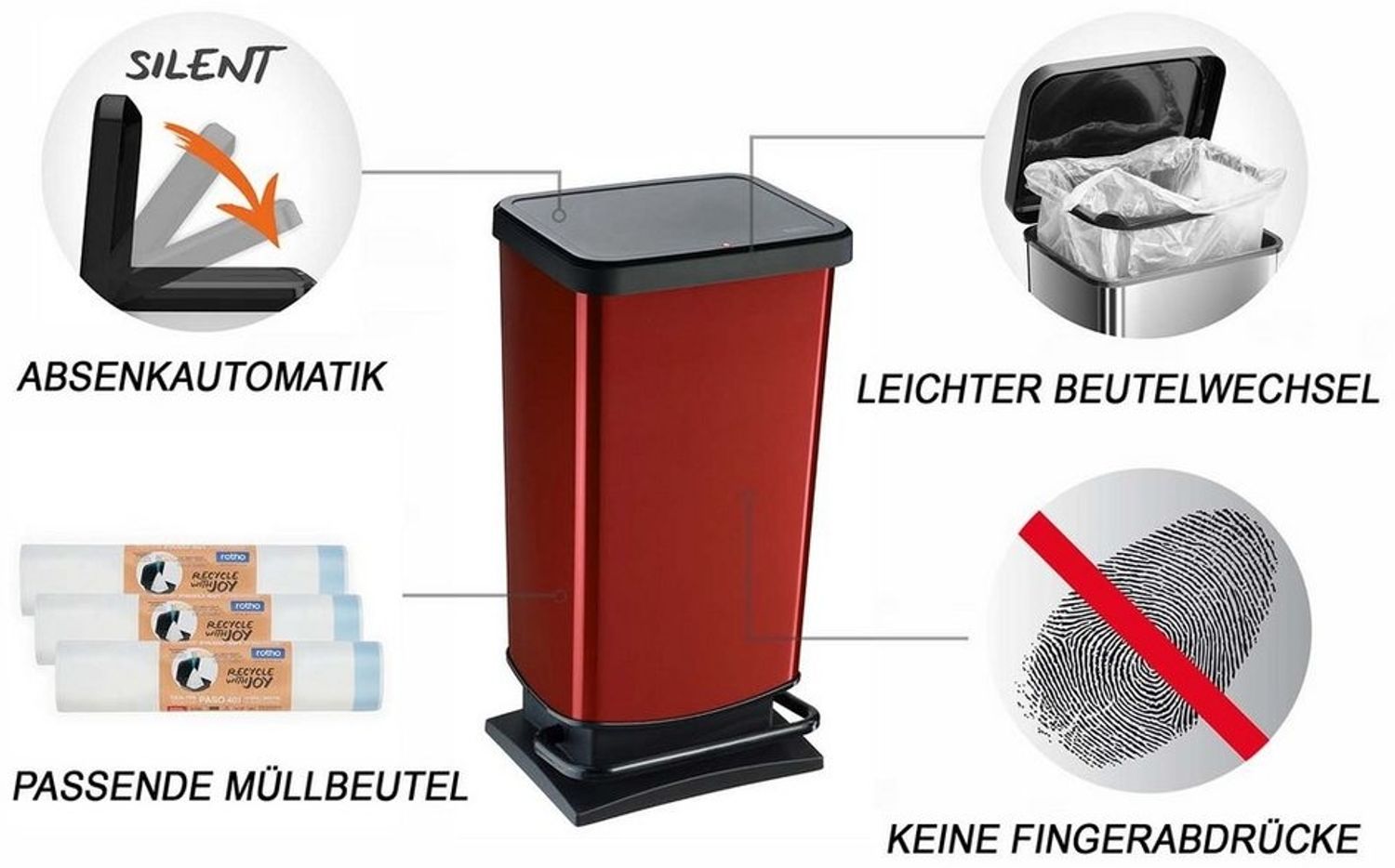ROTHO Mülleimer Paso Set Mülleimer 40 l mit 3x 15 passenden Müllbeute, hergestellt in der Schweiz Bild 1