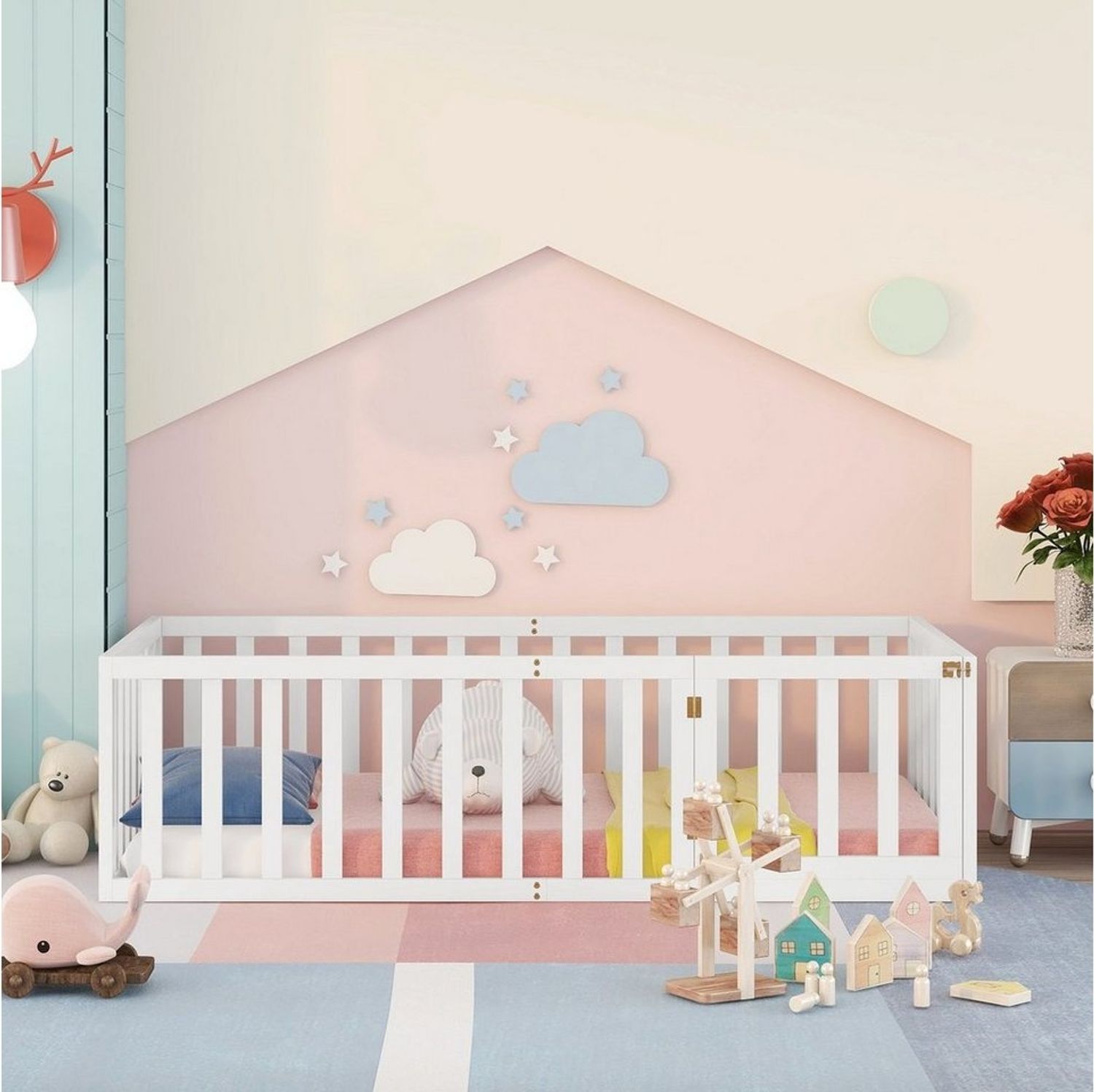 Flieks Kinderbett, Schutzgitter Rausfallschutz mit Tür 90x200cm Bild 1