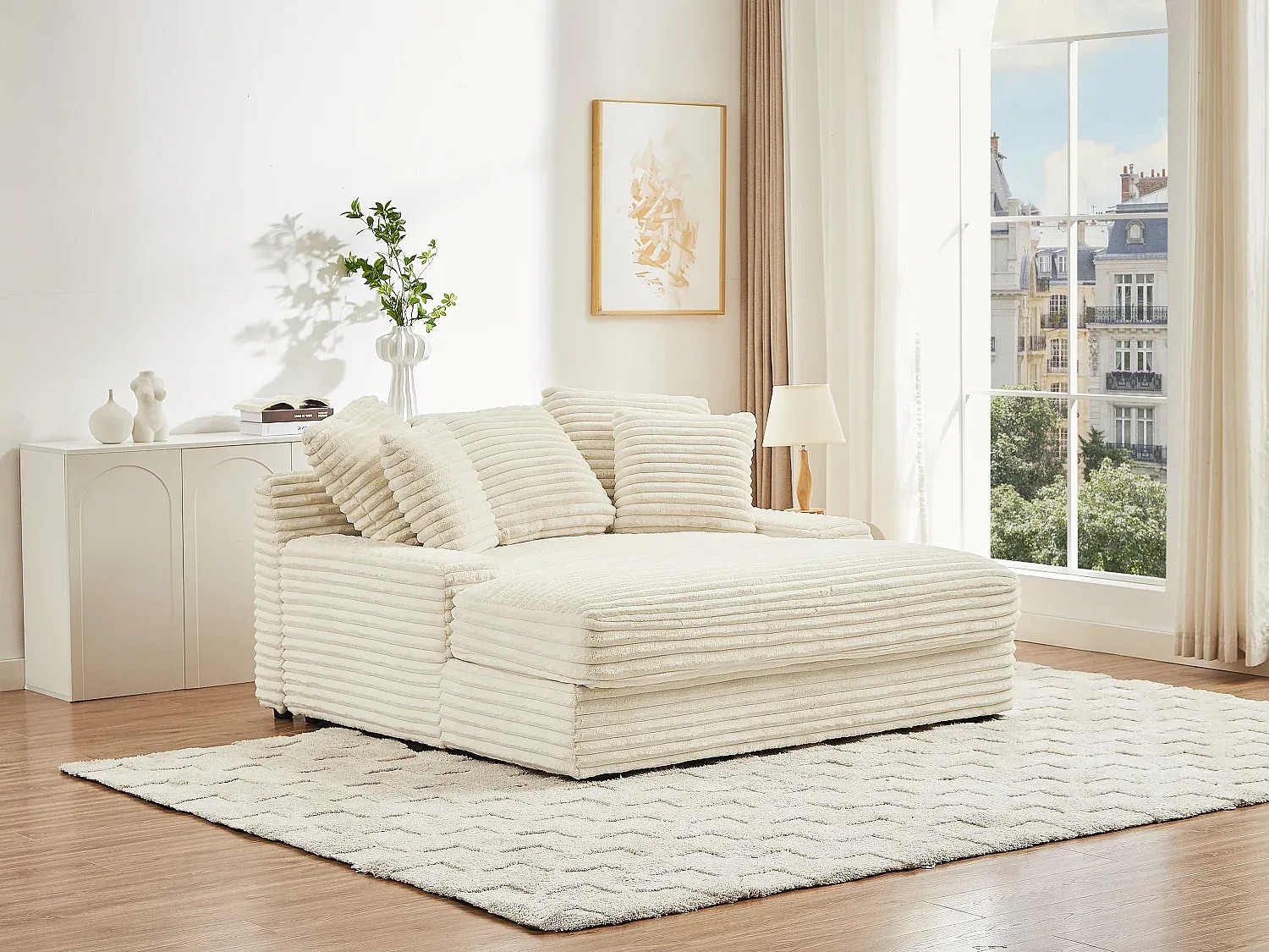 Vente-unique - ESARTO Chaise longue SamtStoff Beige - B 168 cm x H 95 cm x L 163 cm Bild 1