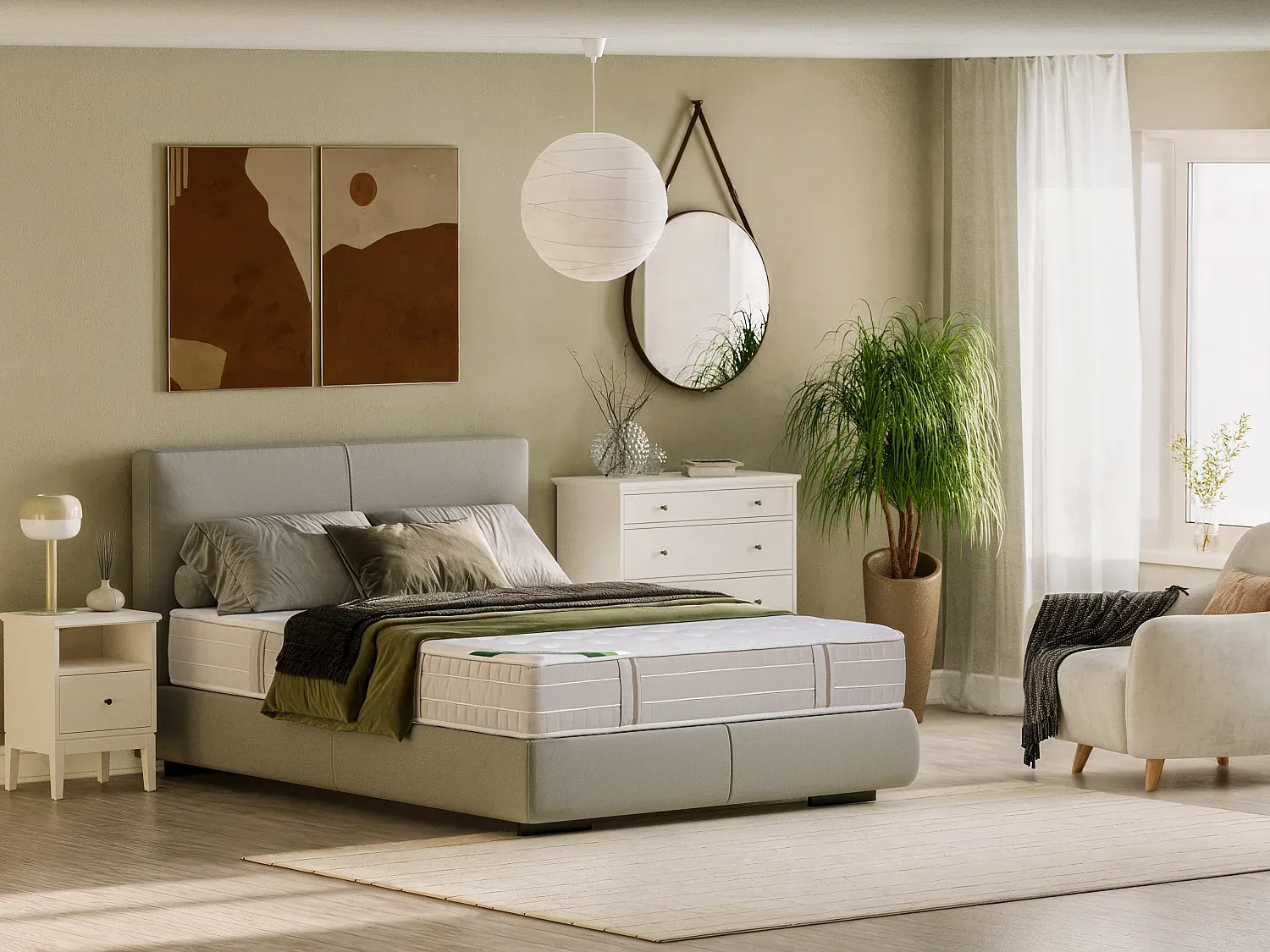 Vente-unique - VIREVO Matratze Stoff Weiß - B 160 cm x H x L 200 cm Bild 1