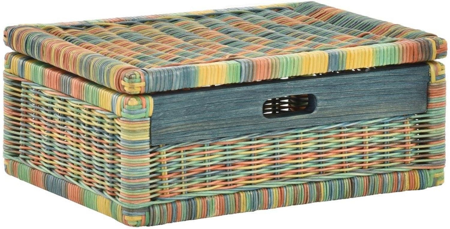 Krines Home Aufbewahrungskorb Flacher Korb mit Deckel Rattan geflochten Regalkorb Aufbewahrungsbox Bild 1
