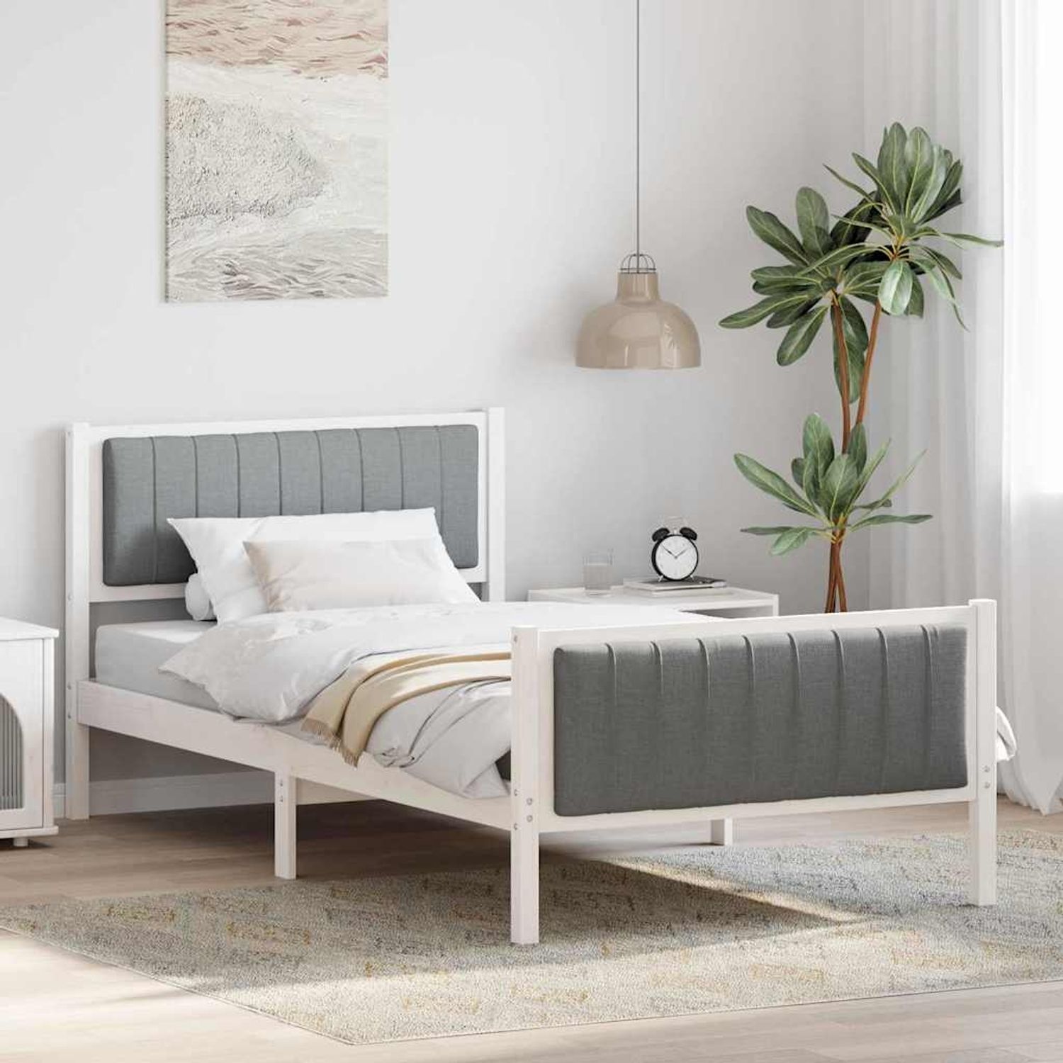 vidaXL Bettgestell Weiß und Hellgrau 100 x 200 cm Massivholz Kiefer 878493 Bild 1