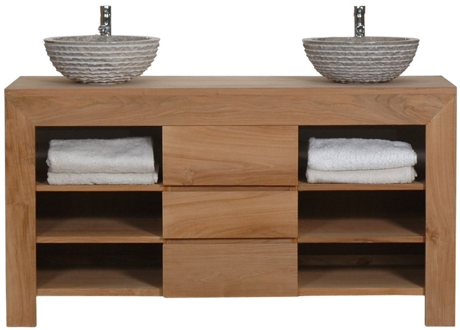 Badmöbel Set Pajala Teak Massivholz - Breite vom Unterschrank: 120 cm - Breite vom Spiegel: 120 cm - Anzahl Hochschränke: ohne Hochschrank Bild 1
