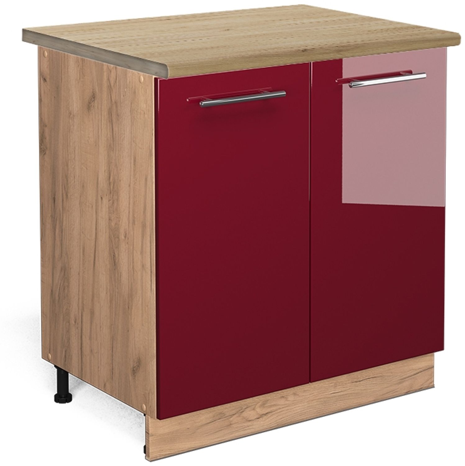Küchenunterschrank Fame-Line Bordeaux Hochglanz 80 cm mit Regal, AP Eiche Vicco Bild 1