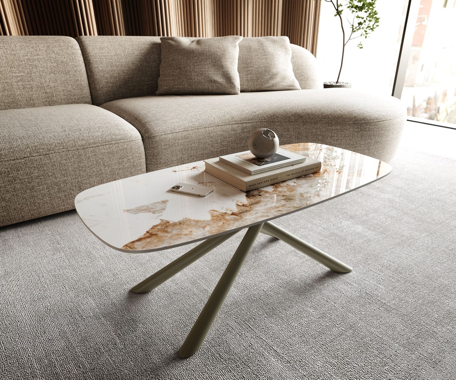 Couchtisch Edge Boot 100x50 cm Keramik Minas Melange Sarity Metall Effektfinish Titan Bild 1