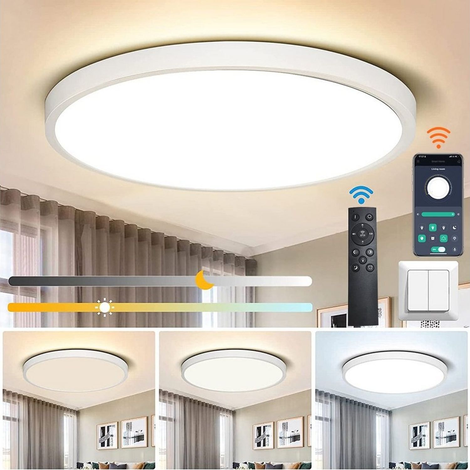 MUPOO Deckenleuchte LED Deckenleuchte Dimmbar mit Fernbedienung,Deckenlampen Wohnzimmer, Modern,28W/38W,mit App-Steuerung Bild 1