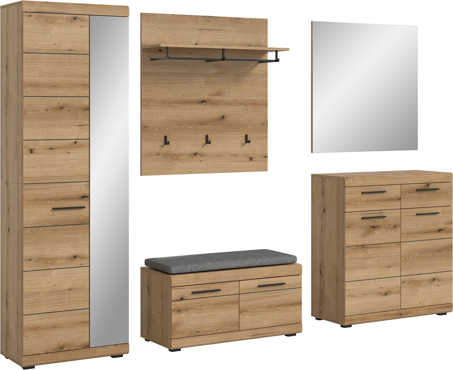 Garderobenkombination inkl. Sitzkissen (B/H/T: 272x197x40 cm) in Evoke Oak Nachbildung Bild 1