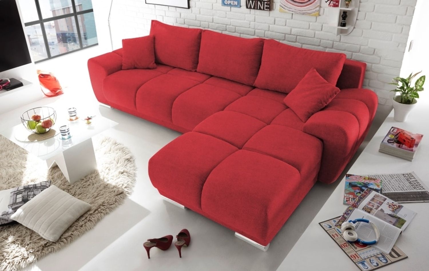 Ed Exciting Design Sofa Anton mit Schlaffunktion & Bettkasten in verschiedenen Farben erhältlich Luxus-Webstoff Flachgewebe beidseitig montierbar Bild 1