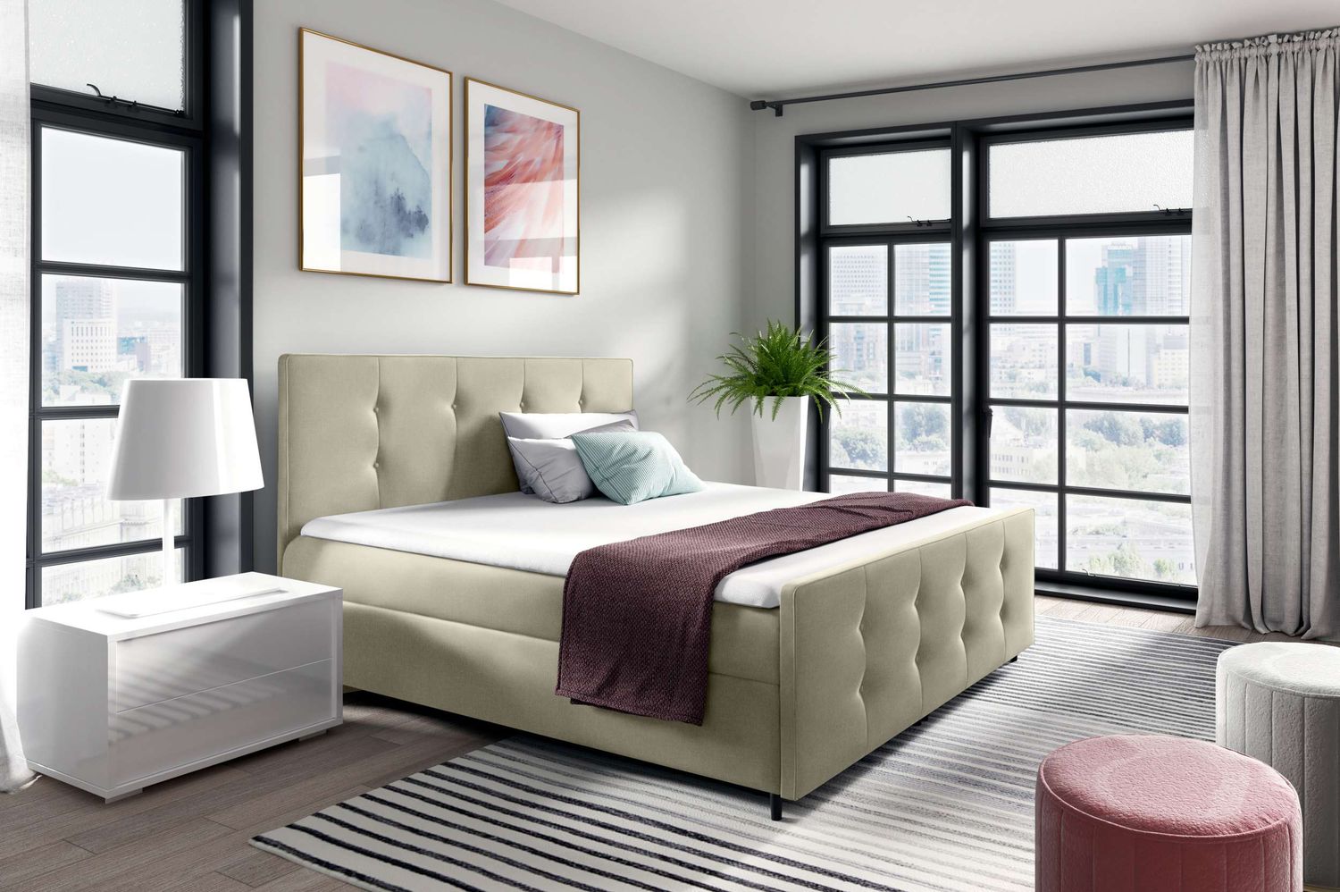 99rooms Primo Boxspringbett 180x200 cm Strukturstoff INARI Beige Bild 1