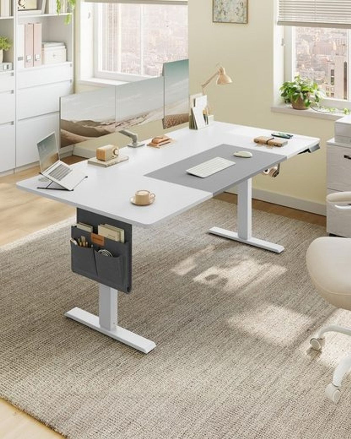 SONGMICS Höhenverstellbarer Schreibtisch elektrisch, 180 x 80 cm, stufenlos verstellbar, Memory-Funktion mit 4 Höhen, USB-C-Anschluss, wolkenweiß-taubengrau Bild 1