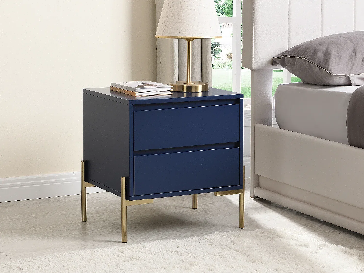 Vente-unique - KORASA Bedside table Holz, Platte Blau - B 40 cm x H 50 cm x L 50 cm Bild 1