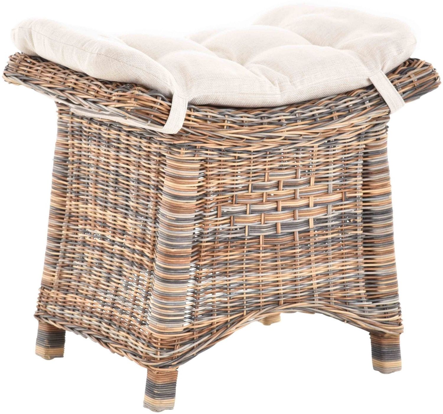 Krines Home Sitzhocker Fußhocker Stabiler Sitz-Hocker/Schemel aus echtem Rattan mit Kissen Bild 1