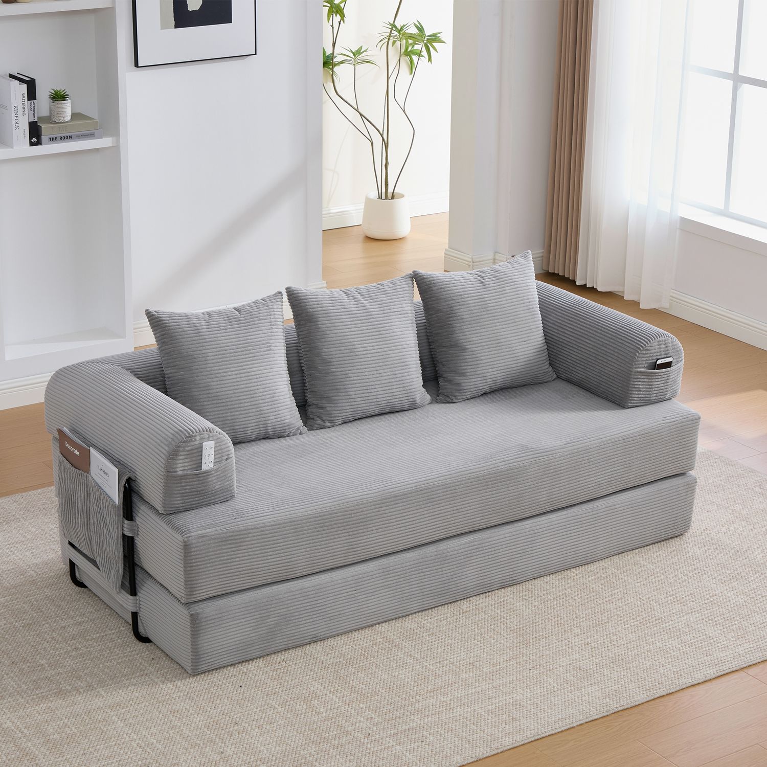Modulares 2-Sitzer Sofa B 200 x T 94 x H 67 cm aus Cordstoff in Hellgrau Bild 1