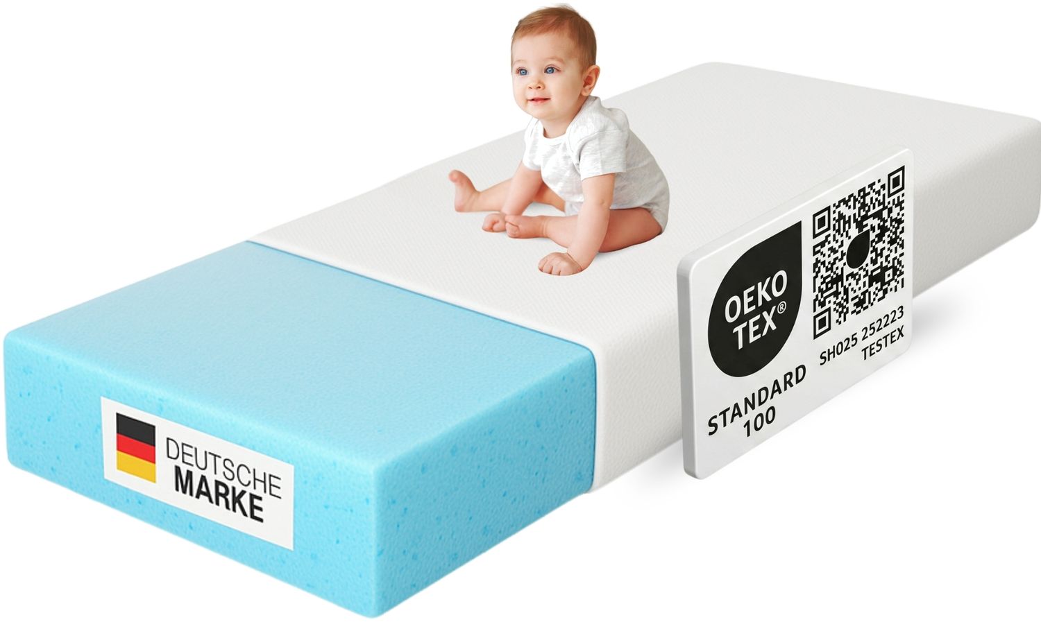 Arensberger Kindermatratze Babymatratze NORA | 80x160cm | Bezug waschbar & abnehmbar | punktelastischer Gelschaum | Jugendmatratze, allergikerfreundlich premium Bezug Bild 1