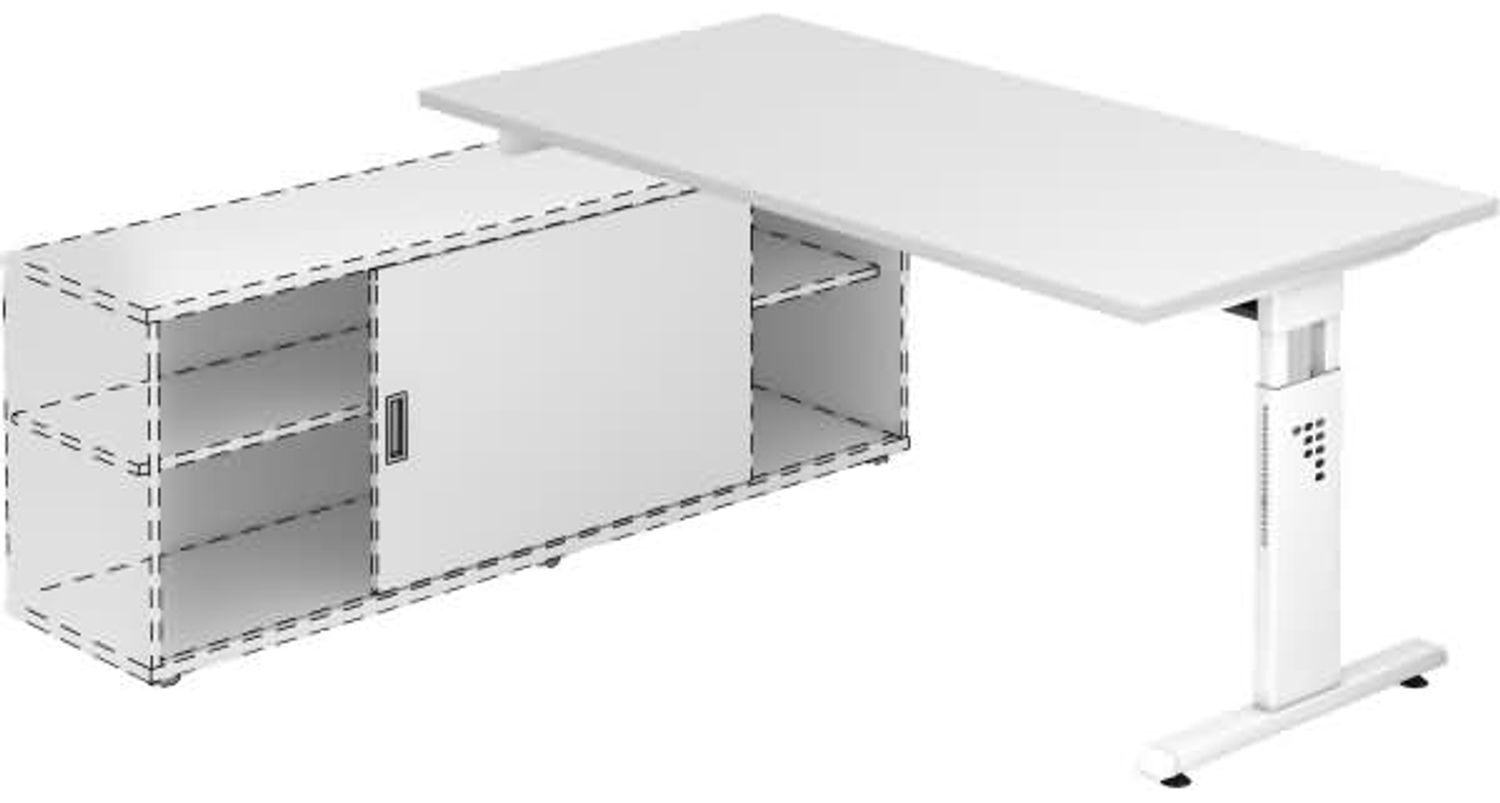 Anbauschreibtisch T-Fuß 160x80cm Weiß / Weiß Bild 1