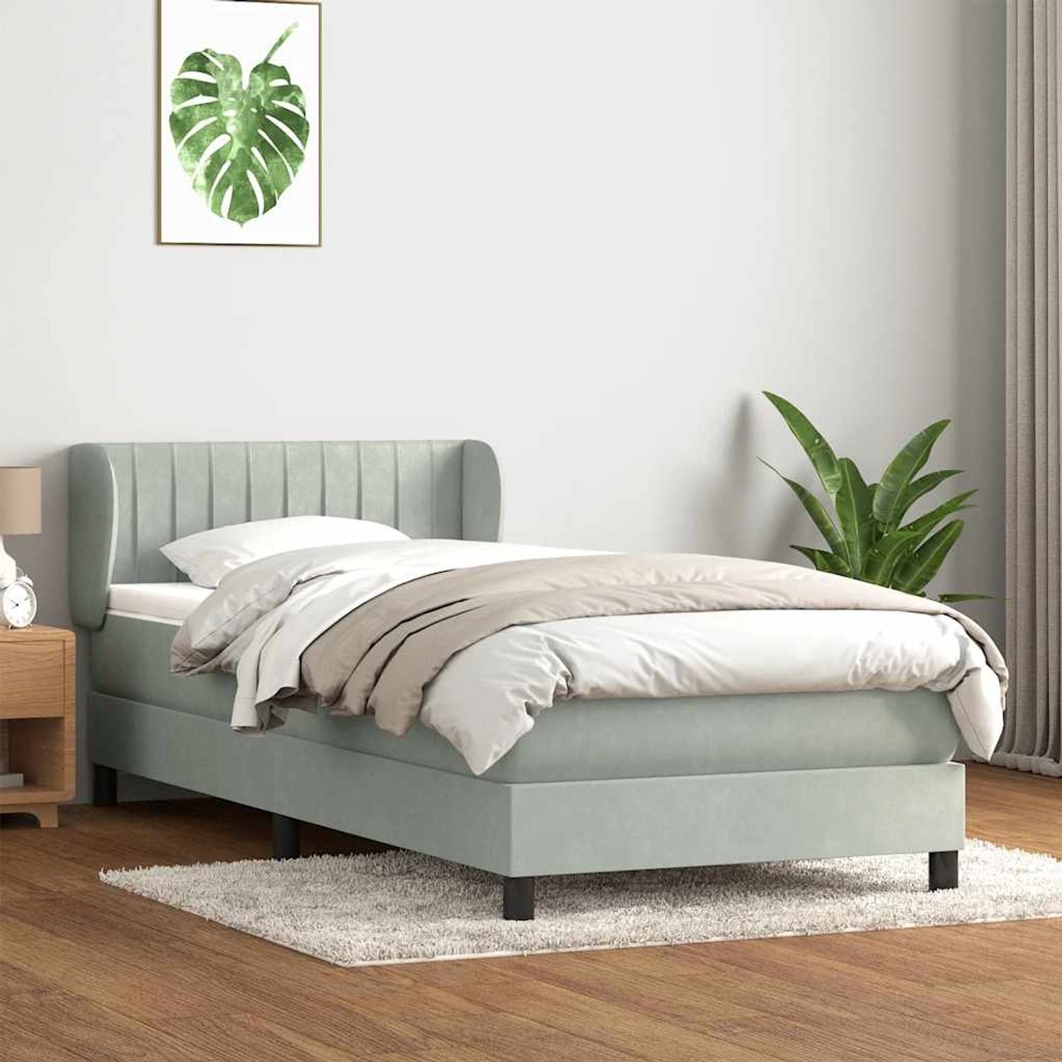 vidaXL Boxspringbett mit Matratze Hellgrau 80x220 cm Samt 3317715 Bild 1