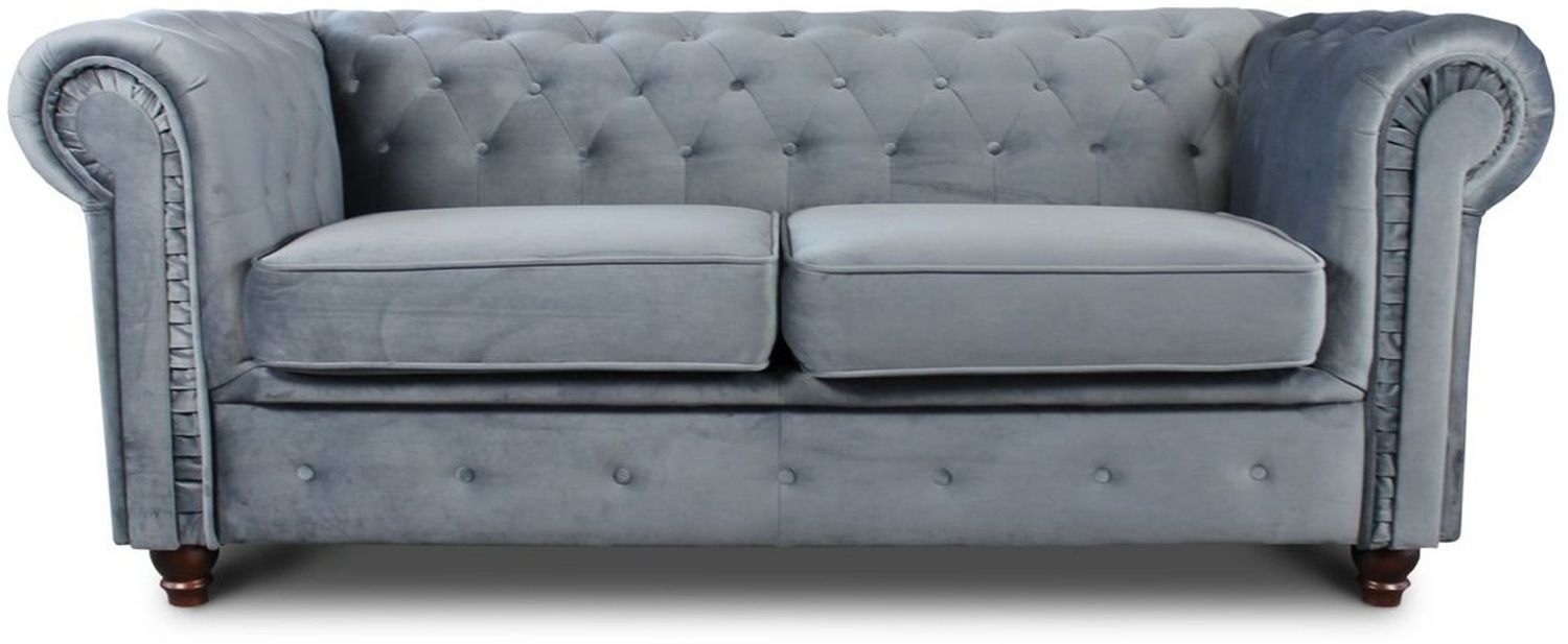 Sofa Chesterfield Asti 2-Sitzer, Couchgarnitur 2-er, Sofagarnitur, Couch mit Holzfüße, Polstersofa - Glamour Design, Velours (Grau (Velvet 10)) Bild 1