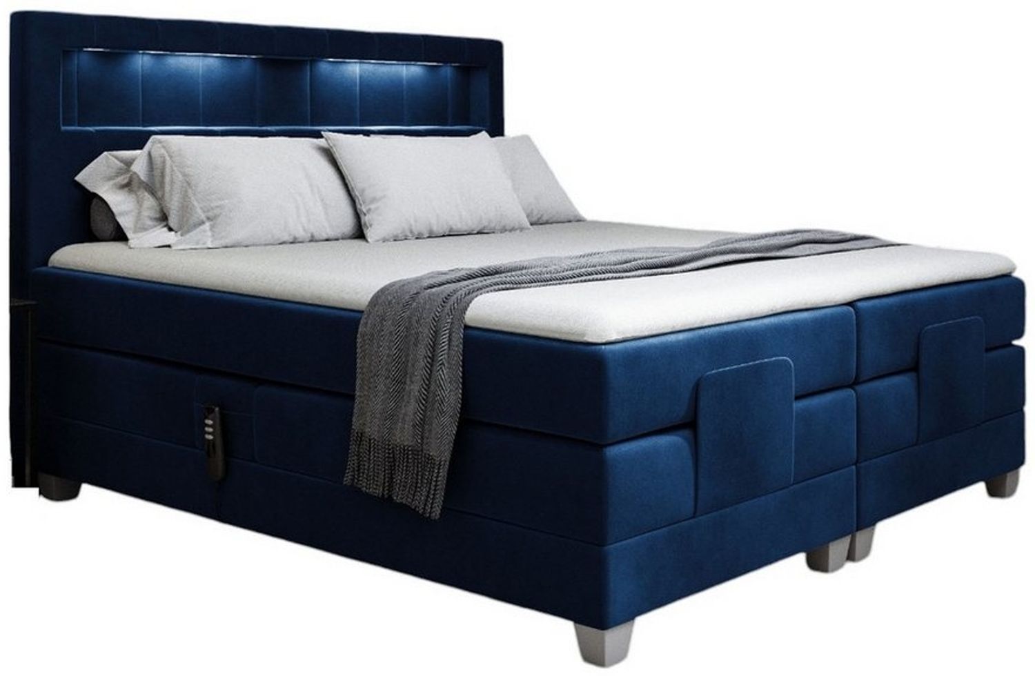 Boxspringbett Elektrisch Bett DAVIDE 160x200cm in Stoff Fresh Dunkelblau Bild 1