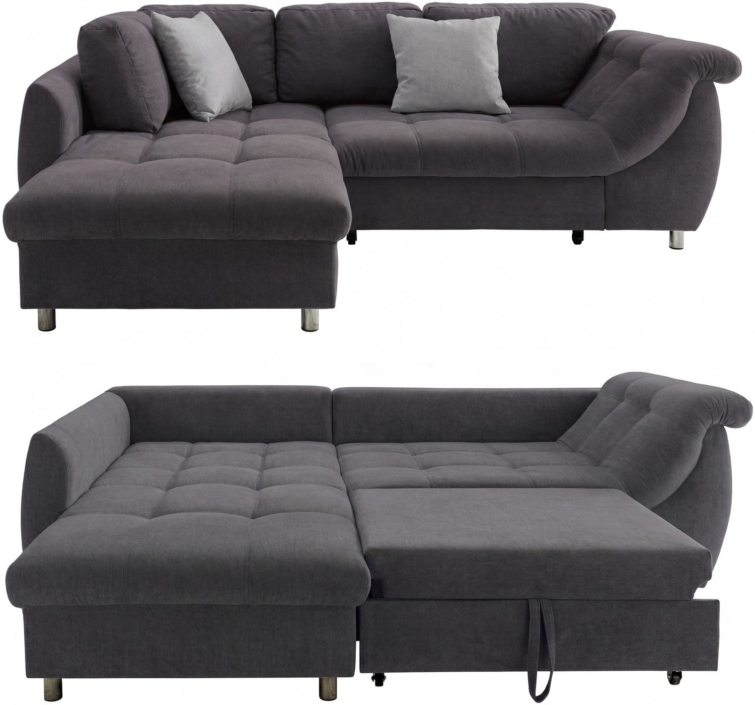 Ecksofa Schlafcouch L-Garnitur Bettkasten Ottomane links Mikrofaser Anthrazit Bild 1