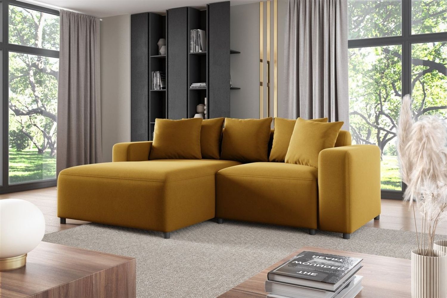 Ecksofa Designersofa Sofa MEGAN XS in Stoff Salvador Honiggelb Ottomane Links Bild 1