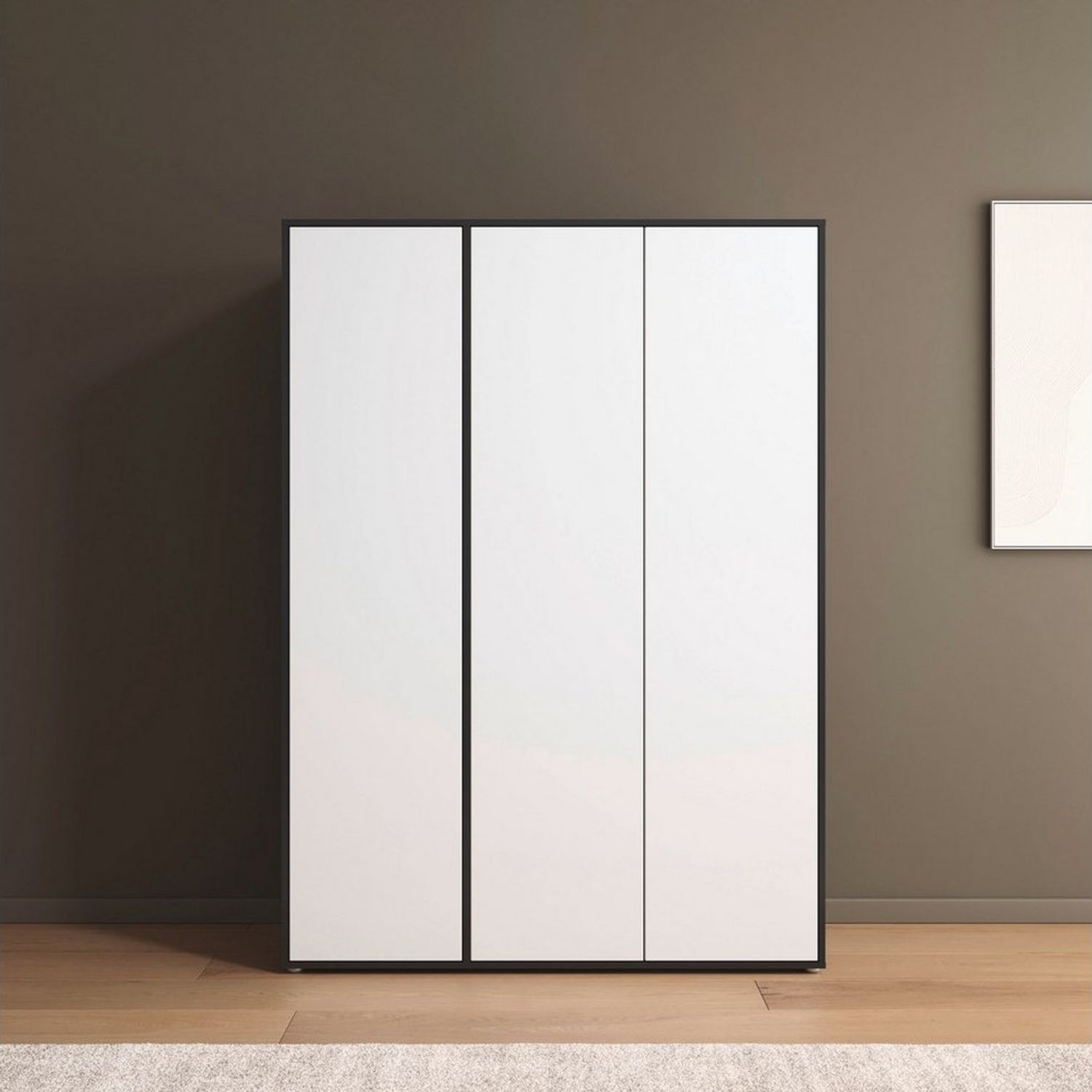 Rauch Möbel Nabila, Drehtürenschrank, Kleiderschrank, Kleiderschränke, Garderobe, 3-türig, Push-to-Open, Farbe Weiß/Grau metallic, Schwarz, 140 x 194 x 53 cm Bild 1