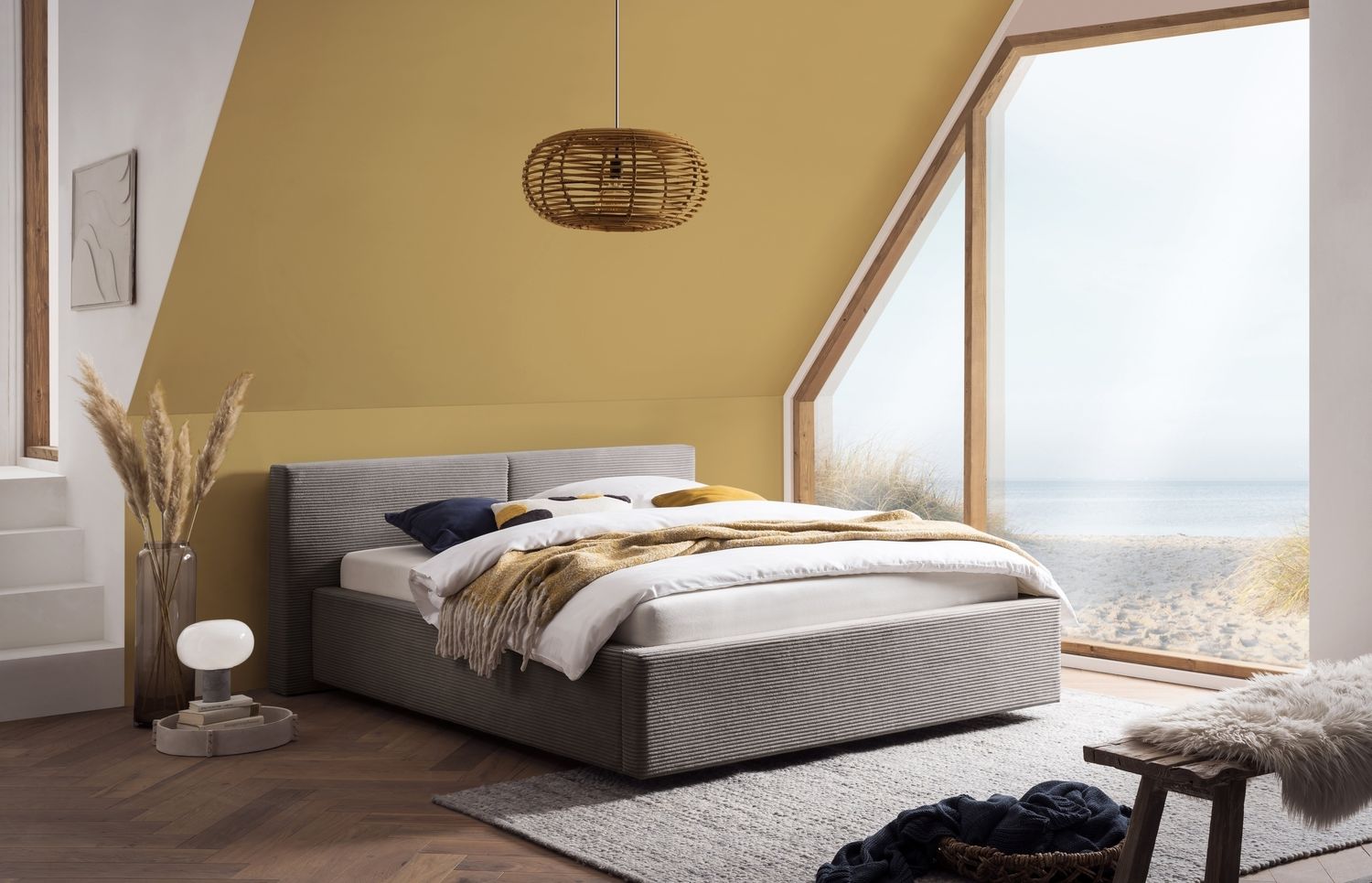 Polsterbett >Cube< Liegefläche 140x200cm, taupe, Stellmaß: 180x82x227cm (BxHxT) Bild 1