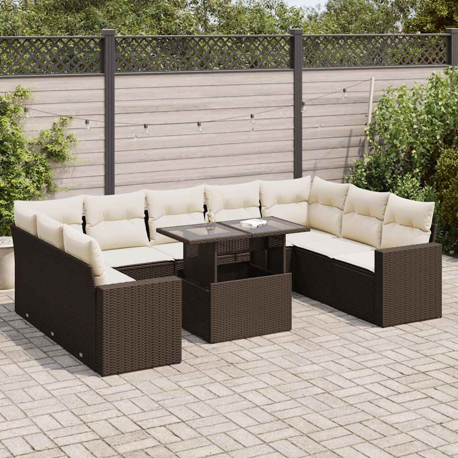 vidaXL 10-tlg. Garten-Sofagarnitur mit Kissen Braun Poly Rattan 3326384 Bild 1