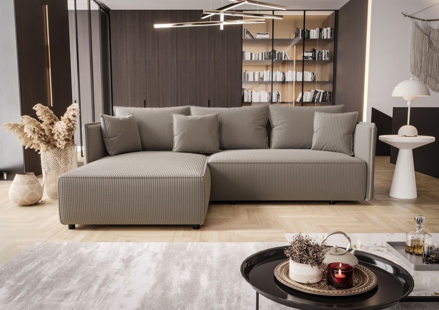 Ecksofa Schlafsofa EVORA Stoff Poso Hellbraun Ottomane Links Bild 1