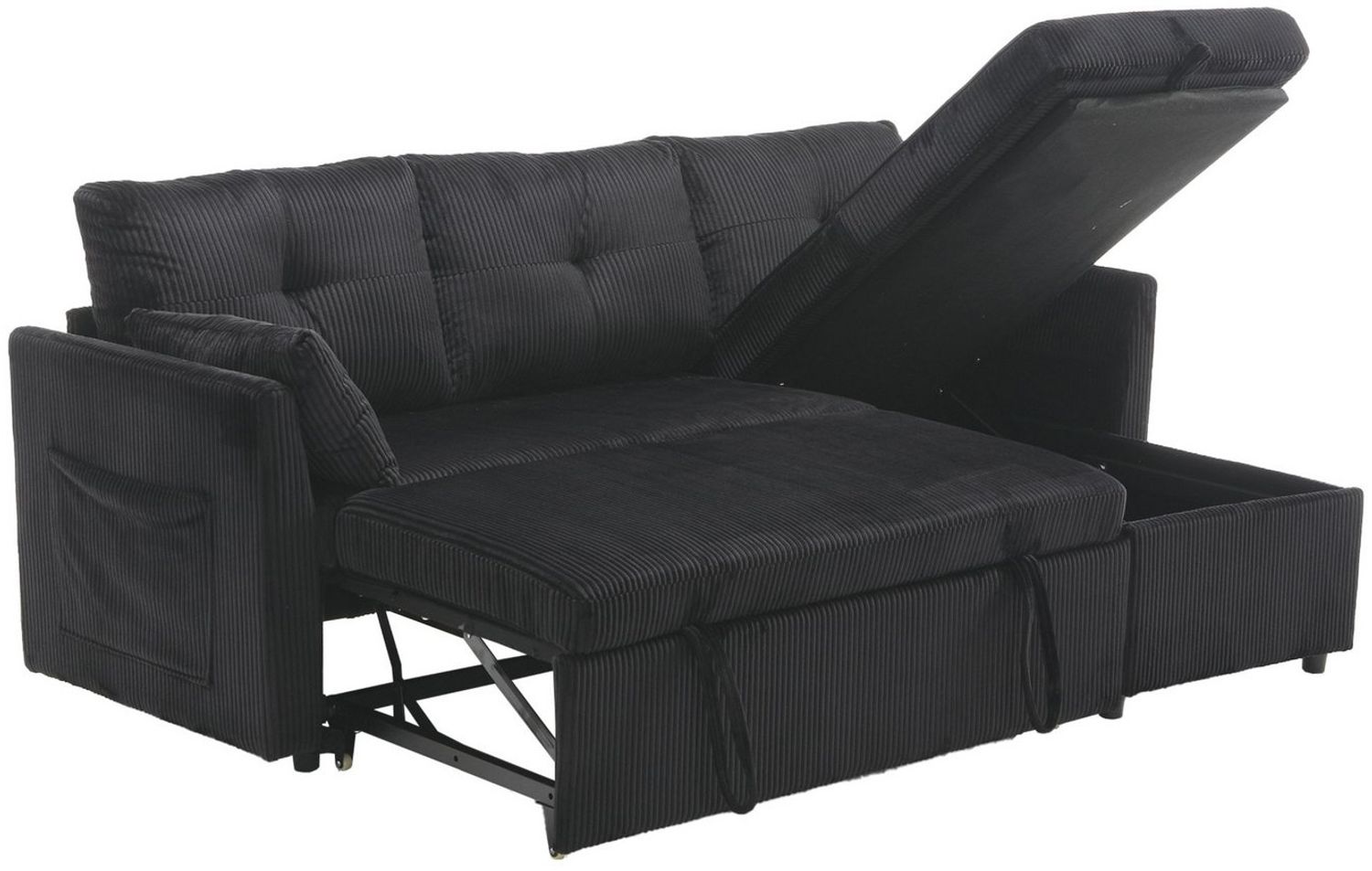 SeedWave Schlafsofa Samt Schlafsofa für 3 Personen, Sofa und Bett in Einem, Umsetzbarer Chaise Longue mit Stauraum, Kissen, Seitentasche Bild 1