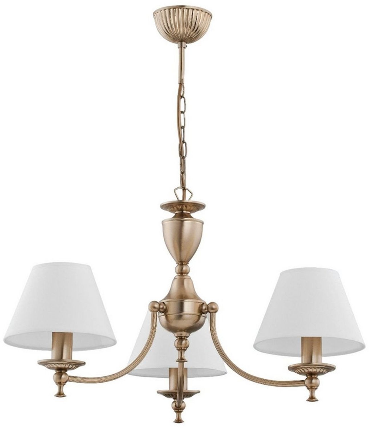 Licht-Erlebnisse Kronleuchter JURIDA, ohne Leuchtmittel, Mit Schirm B: 40,8cm in Messing Antik Creme 3-flammig E14 Metall Stoff Bild 1