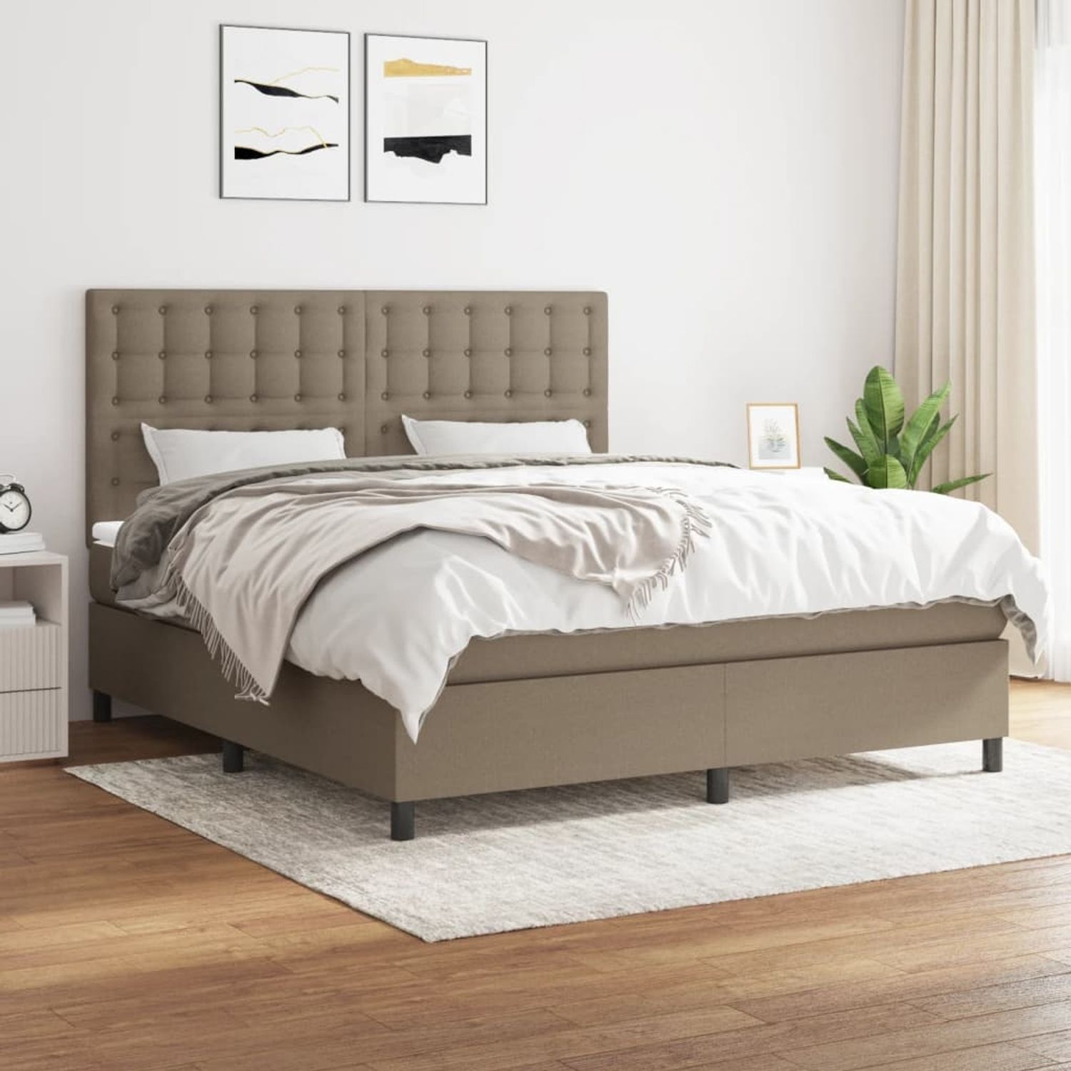 vidaXL Boxspringbett mit Matratze Taupe 180x200 cm Stoff 3142117 Bild 1