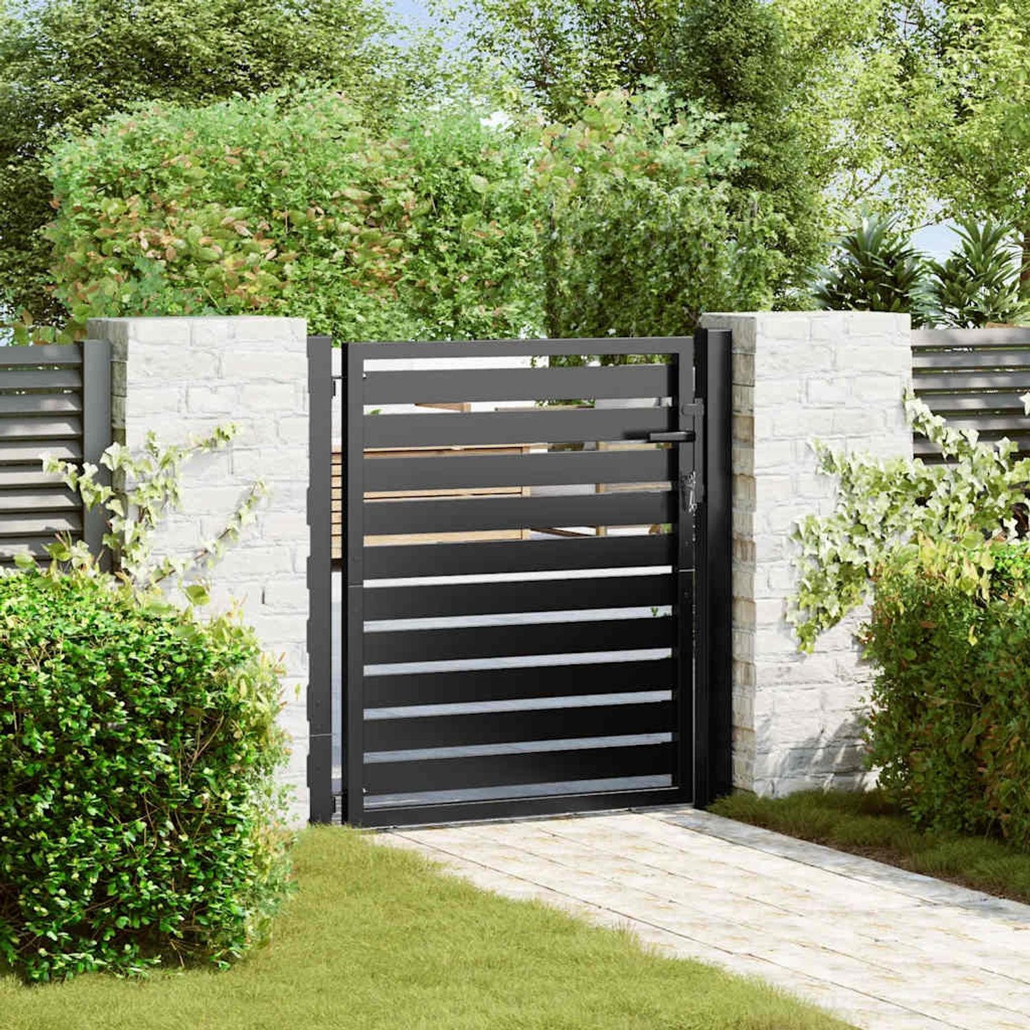 vidaXL Gartentor Abschließbar Schwarz 100x100 cm Aluminium 42004146 Bild 1