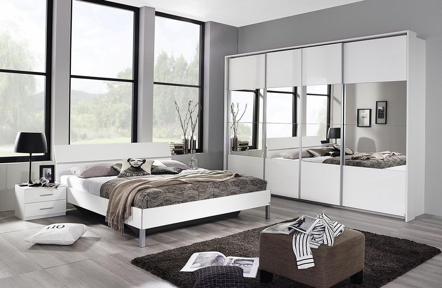 LIV'IN Schwebetürenschrank LAGOS, B 316 cm x H 230 cm, Weiß Hochglanz, 4 Türen, mit Spiegel Bild 1