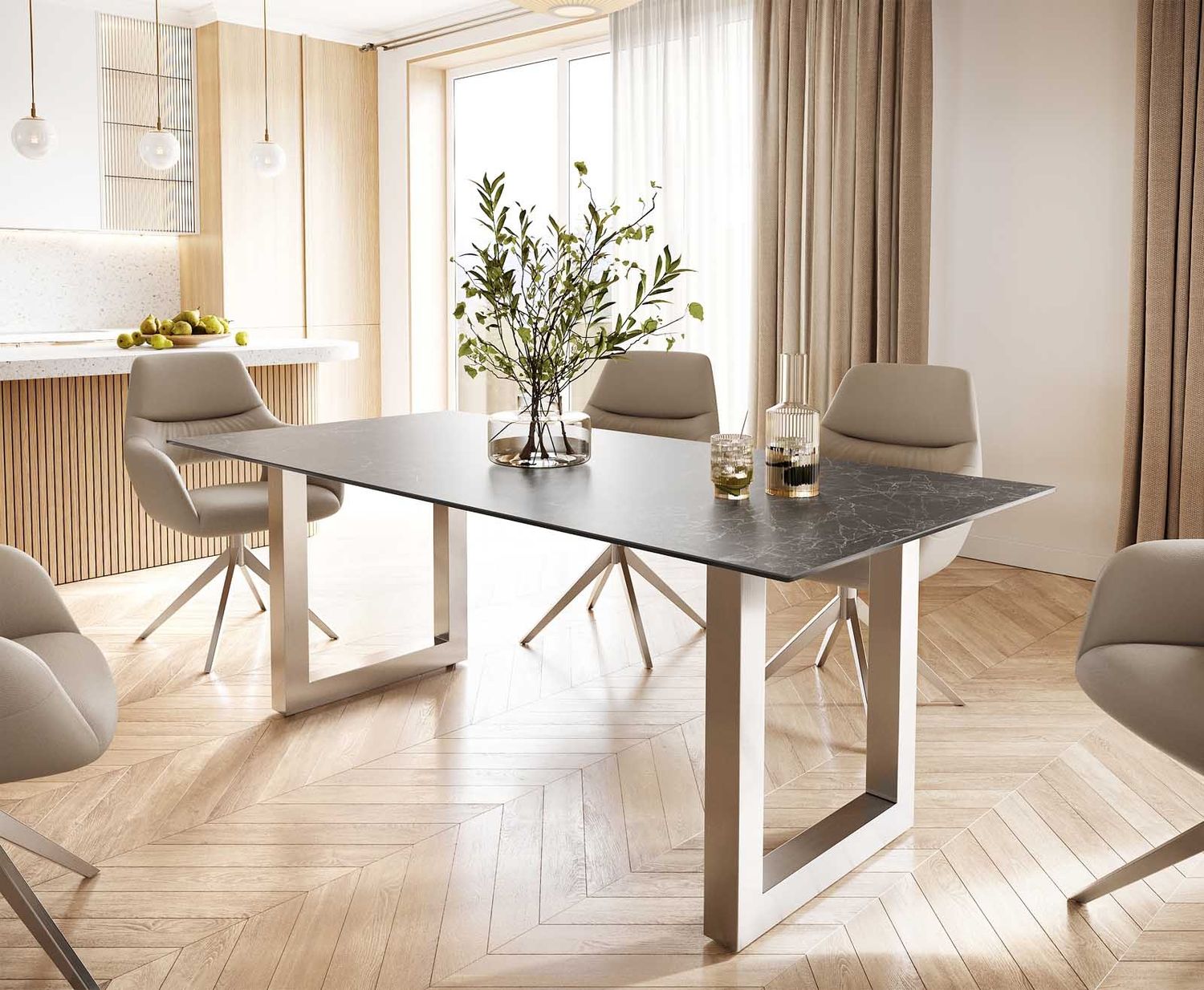 Esstisch Edge 200x100 Keramik Laminam® Nero Greco Anthrazit Edelstahl Breit Bild 1