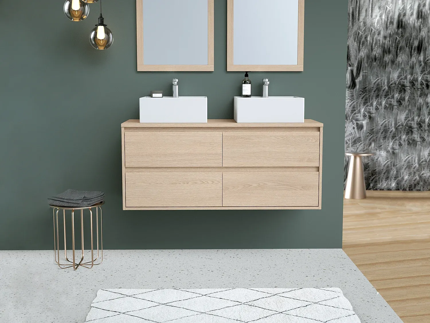 Vente-unique - MILIPAM Waschbeckenmöbel Holz, PlatteKeramik Beige - B 45 cm x H 50 cm x L 120 cm Bild 1