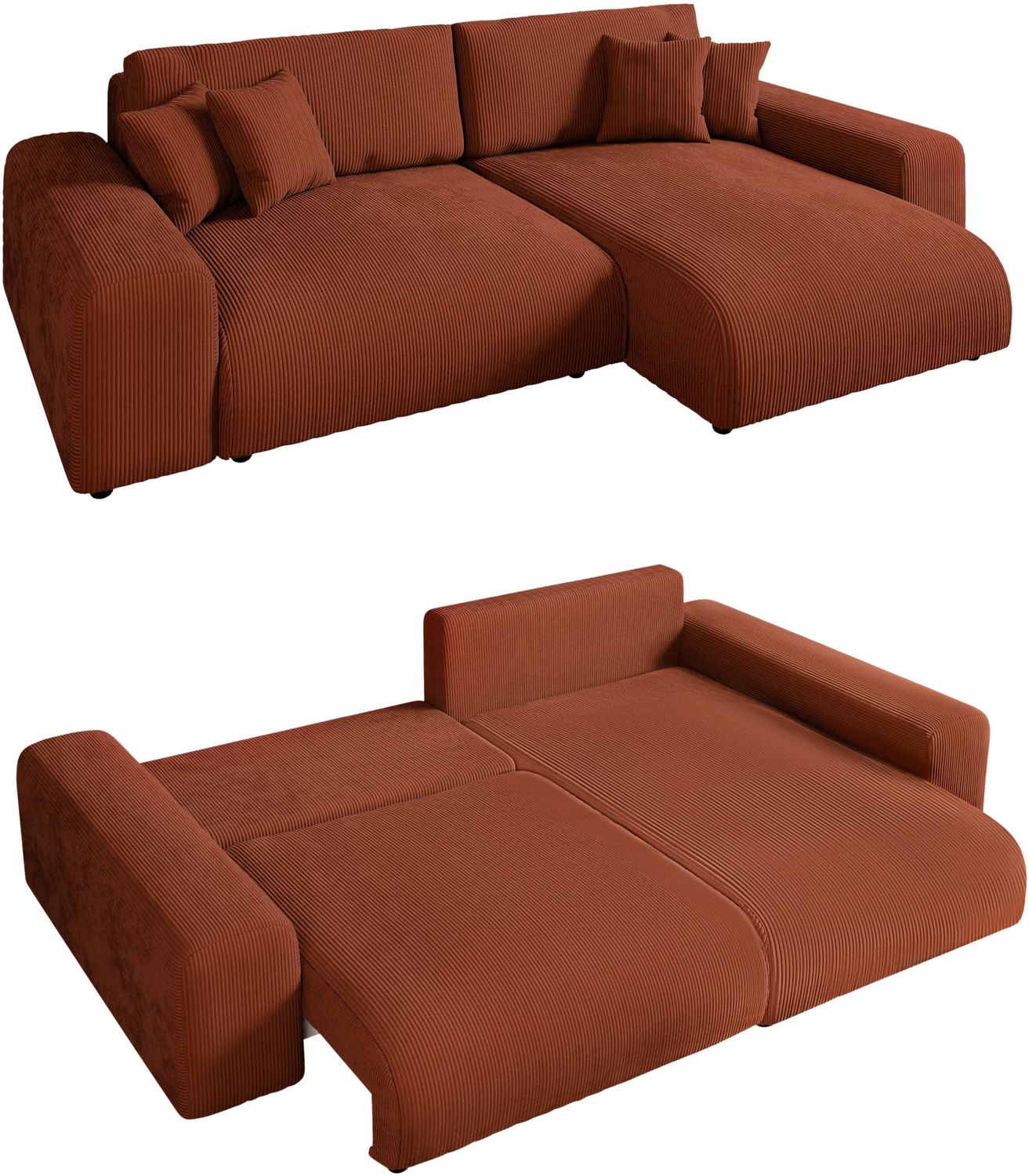 Ecksofa Schlaffunktion ausziehbar Bettkasten Polsterecke L-Couch Cord Terracotta Bild 1