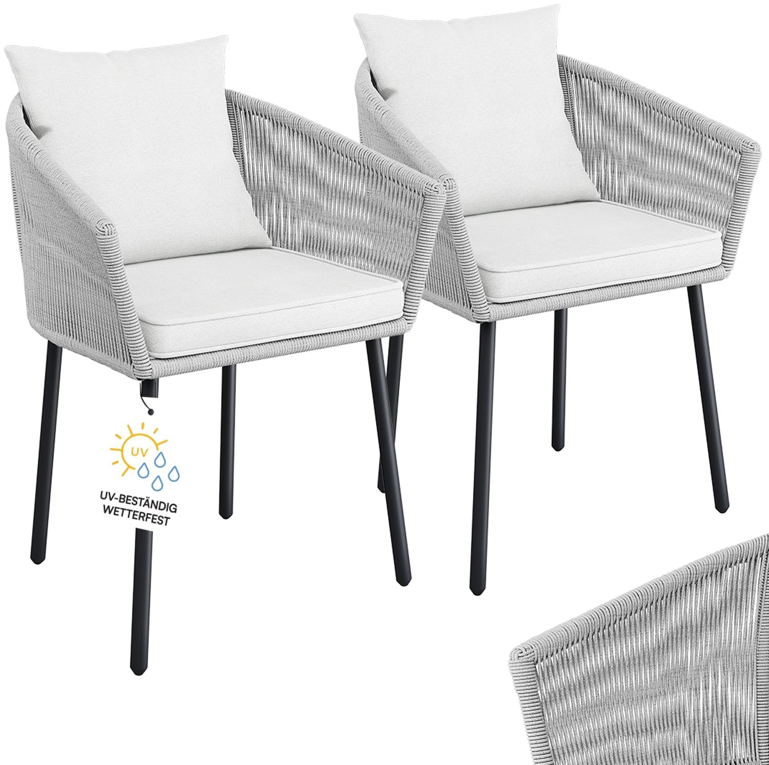 STEELSØN 'Nair' Polyrattan Gartenstuhl, 2er-Set, hellgrau, wetterfest & UV-beständig, Balkonstühle bis 160 kg belastbar, Gartensessel inkl. Kissen Bild 1