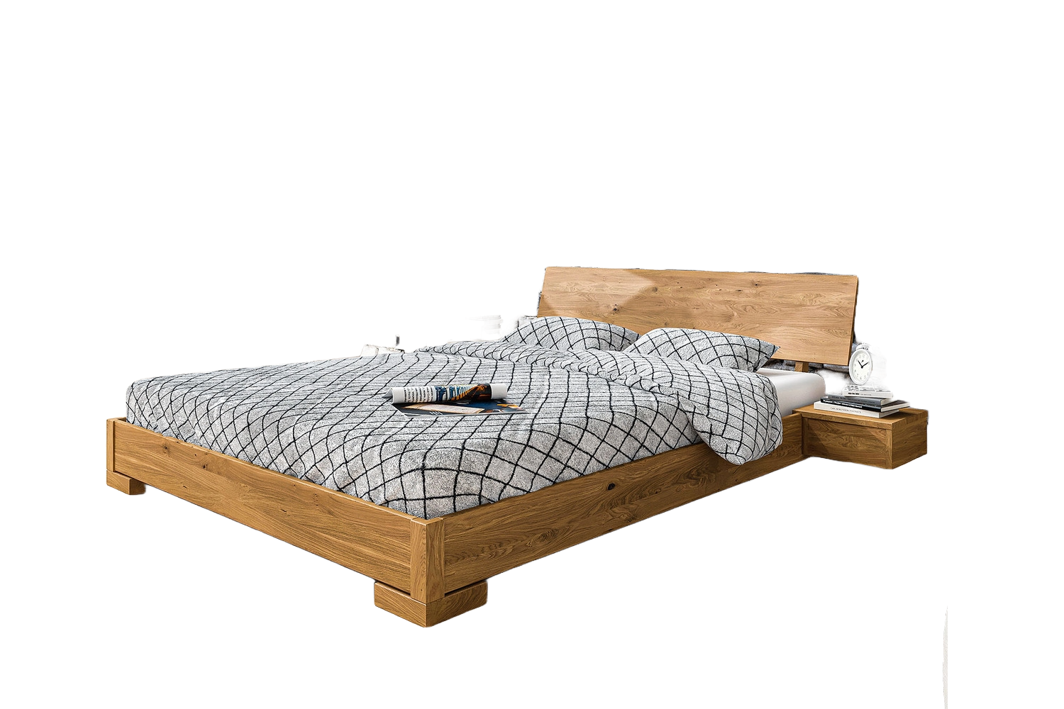 Bett Bento 3 Sonderlänge 90x220 Wildeiche massiv mit Holzkopfteil und Holzbeine Bild 1