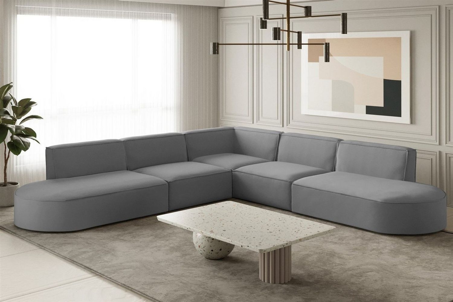Ecksofa Designersofa PALMA Stoff Opera Velvet Grau Seite Universal Bild 1