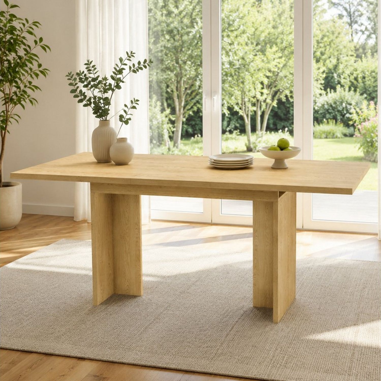 Flieks Esstisch ausziehbarer Küchentisch (1-St, Länge140-180x80 cm, geeignet für 6-8 Personen), erweiterbarer Tisch rechteckig Schreibtisch Bürotisch Holzoptik Natur Bild 1