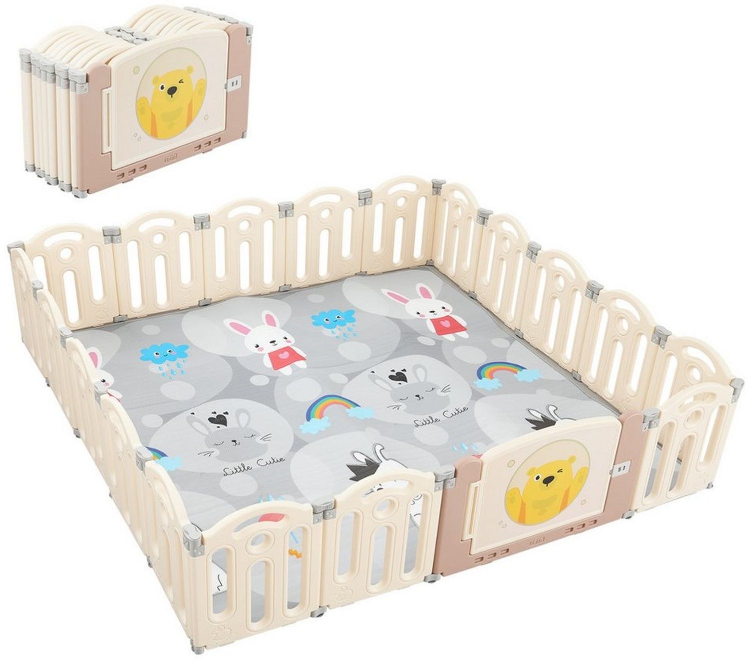 oyajia Laufgitter Laufstall Faltbar Laufgitter Baby Mit Tür und Spielzeugboard, Faltbar Krabbelgitter Bild 1