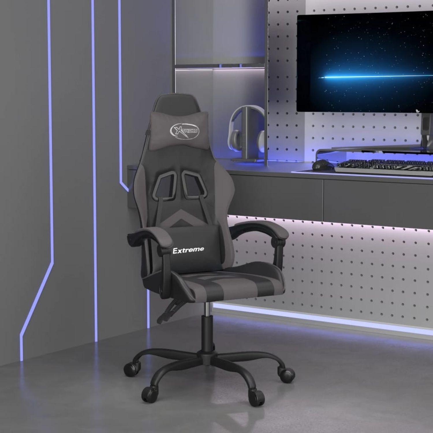 vidaXL Gaming-Stuhl Drehbar Schwarz und Grau Kunstleder 349595 Bild 1