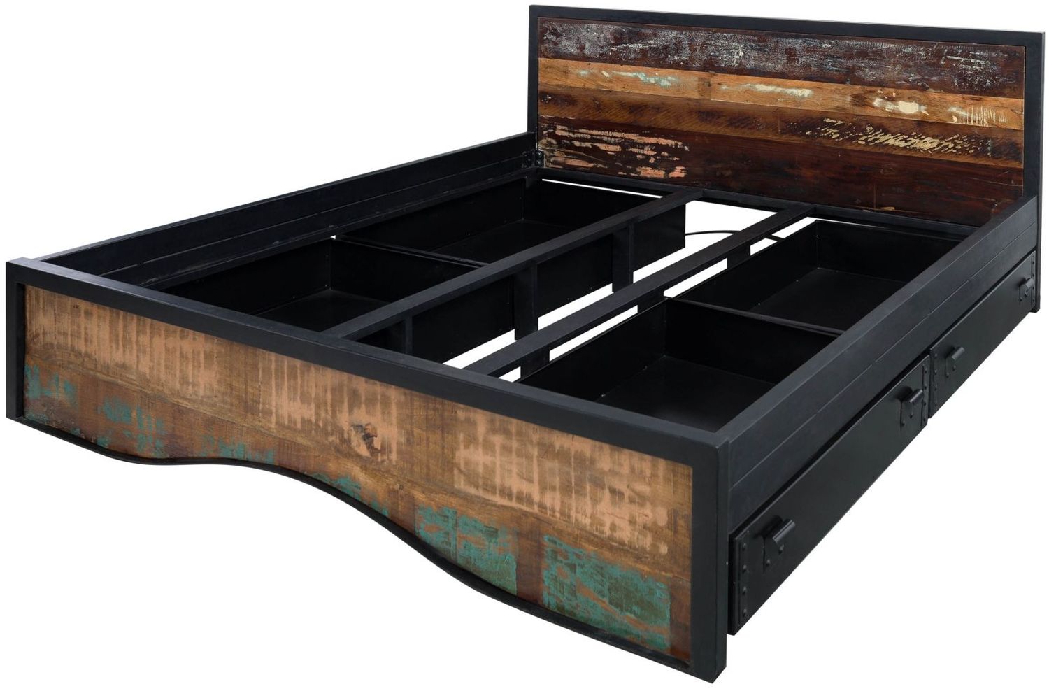 Bett mit Bettkasten Altholz 200x200 mehrfarbig lackiert INDUSTRIAL #112 Bild 1