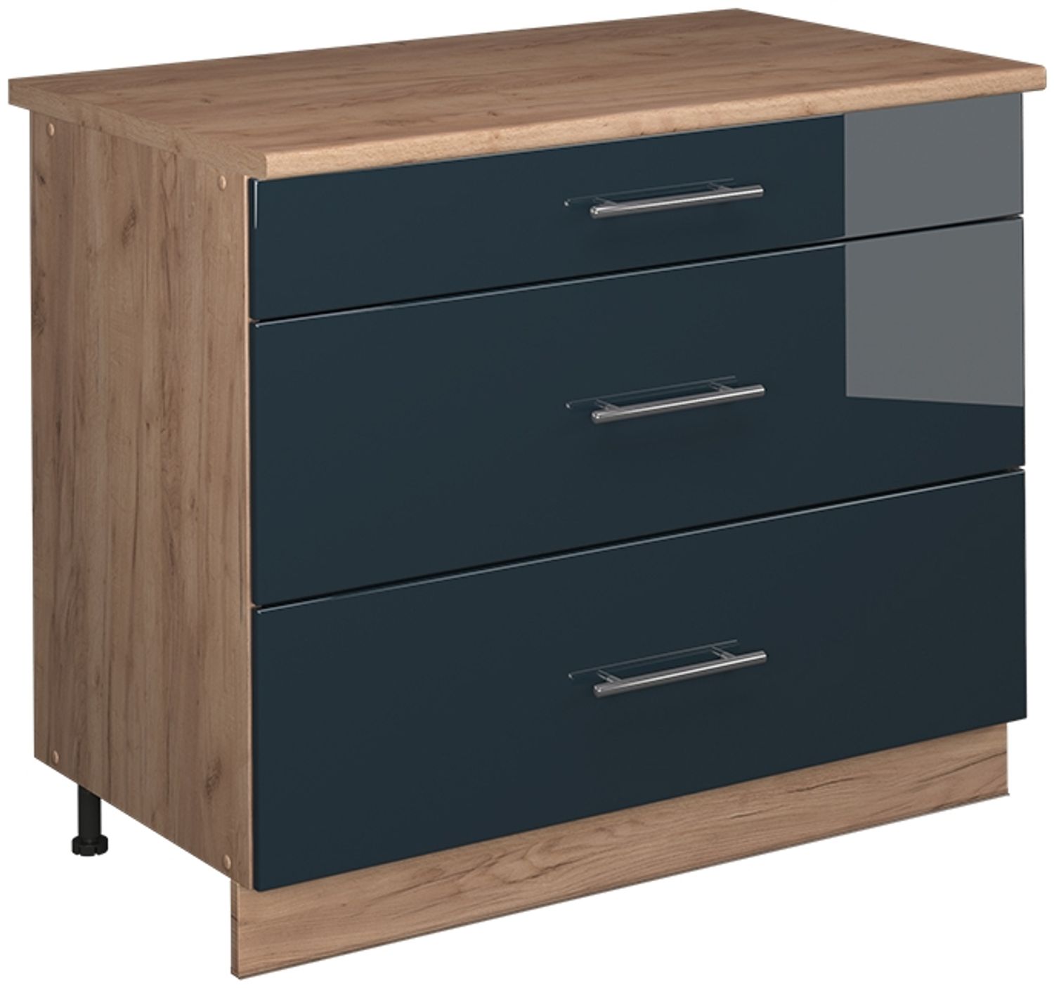 Küchenunterschrank Fame-Line Dunkelblau Hochglanz/Goldkraft Eiche 100 cm, AP Eiche Vicco Bild 1