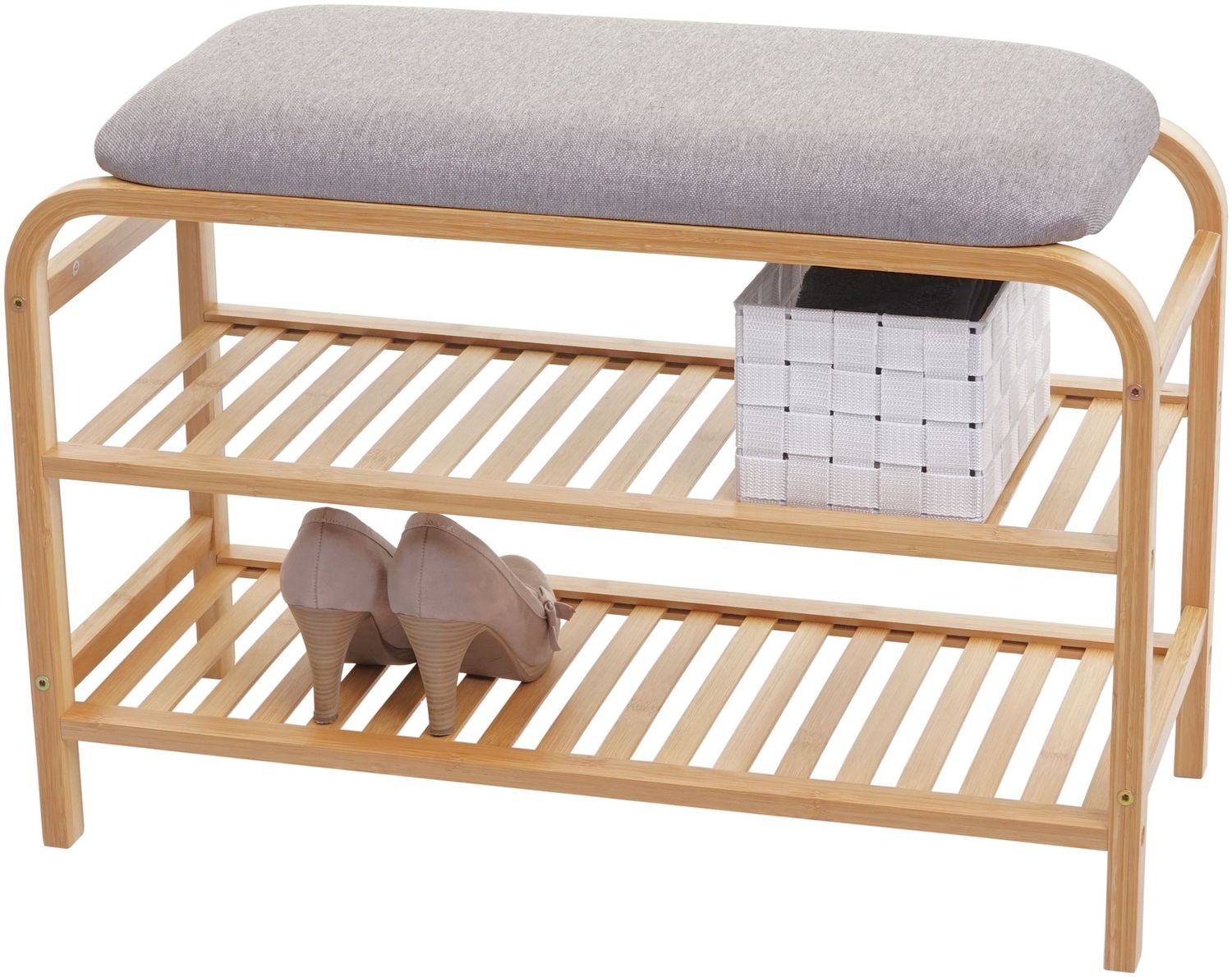 Schuhregal HWC-F72, Sitzbank Polsterbank Schuhablage Schuhschrank, Ablagefach Bambus 50x70x30cm Bild 1