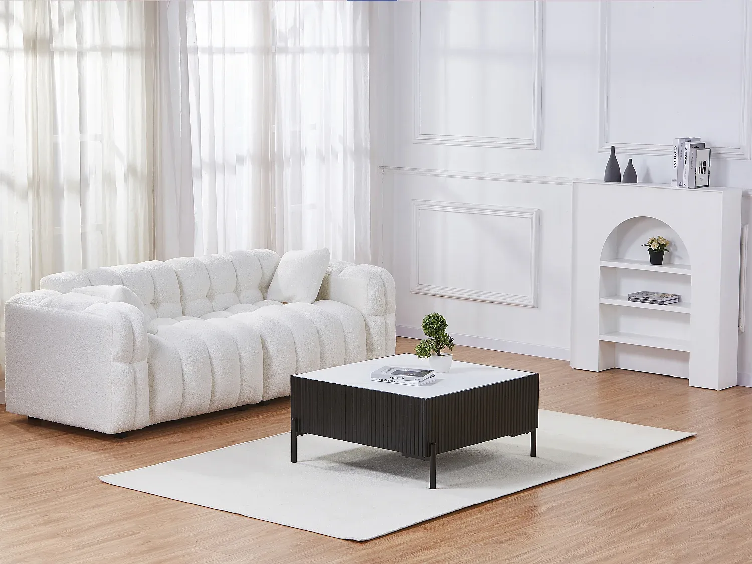 Vente-unique - CYNDORA Couchtisch Holz, Platte SchwarzWeiß - B 80 cm x H 40 cm x L 80 cm Bild 1