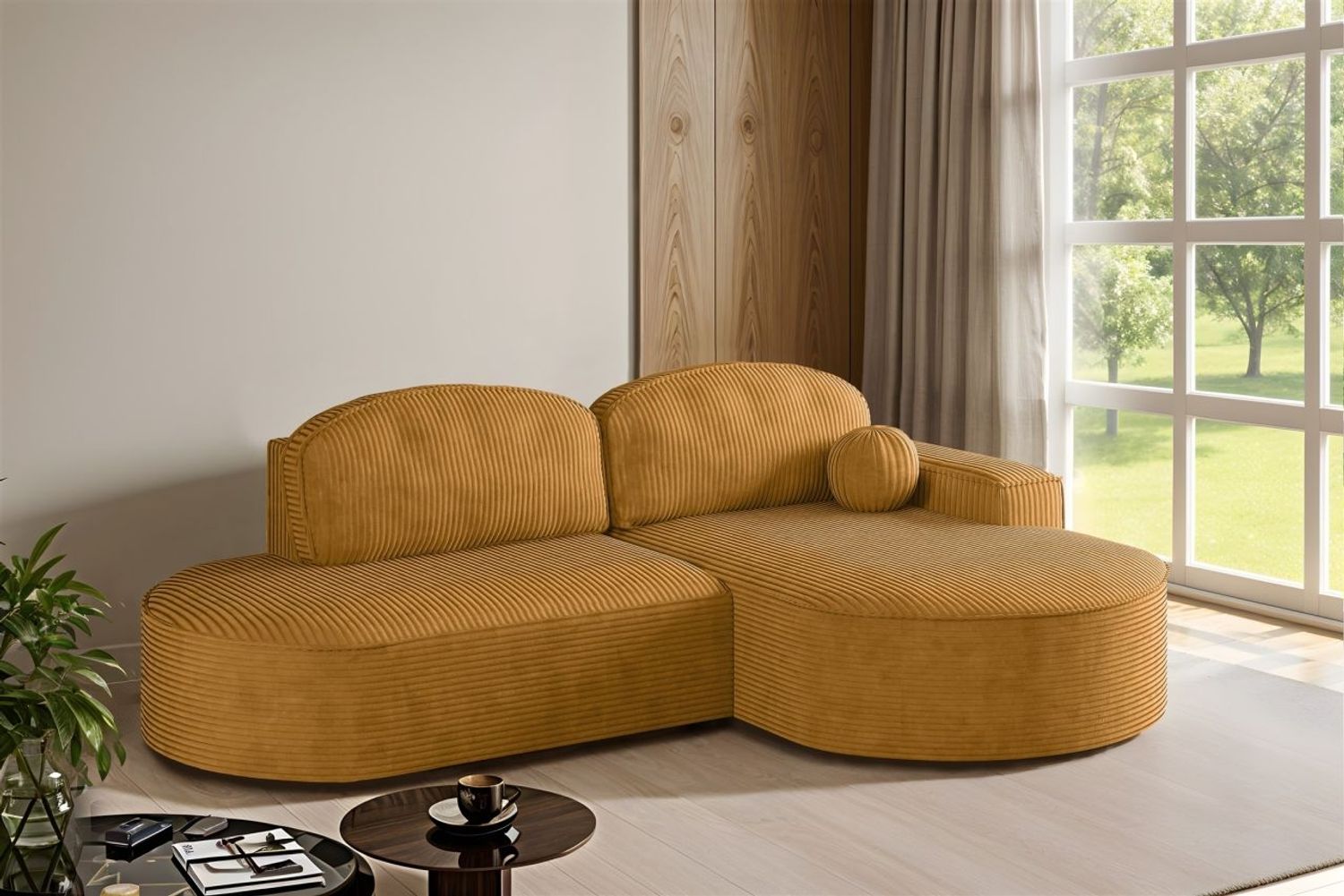 Ecksofa Schlafsofa Sofa GIRONA Stoff Poso Honiggelb Ottomane Rechts Bild 1