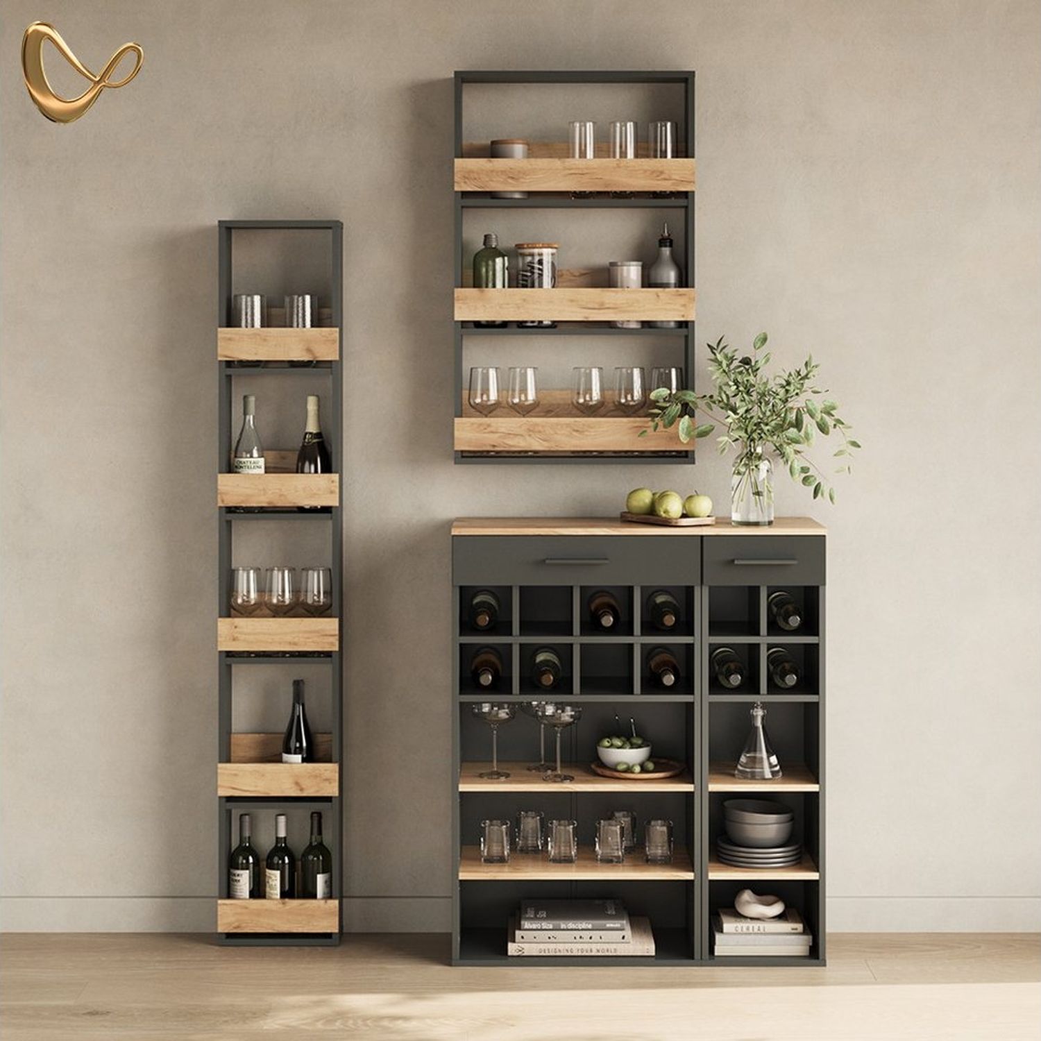 Livinity® Weinregal Regusa, Goldkraft Eiche/Anthrazit/Anthrazit, 30 x 106 cm, 1-tlg. Bild 1