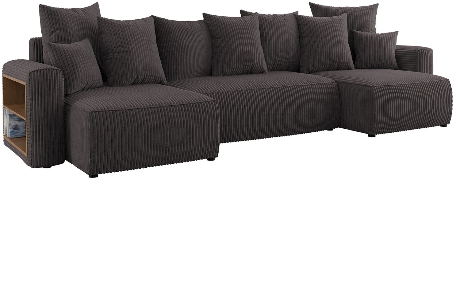 MEBLINI Schlafcouch mit Bettkasten - 312x142x73cm - Grau Cordstoff - SOLARIS - Ecksofa mit Schlaffunktion - Sofa mit Relaxfunktion und Kopfstützen - Couch U-Form - Eckcouch - Wohnlandschaft Bild 1